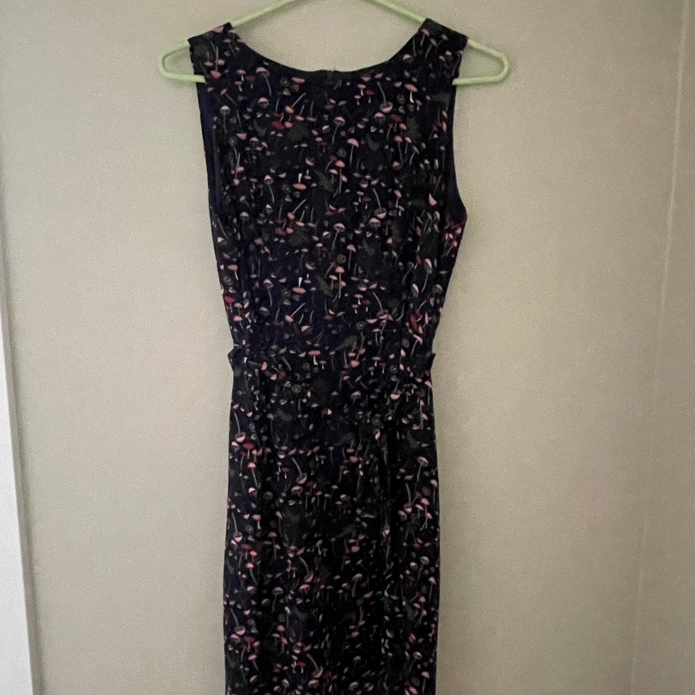 Navy Midi Dress with Pink Mushroom Accents